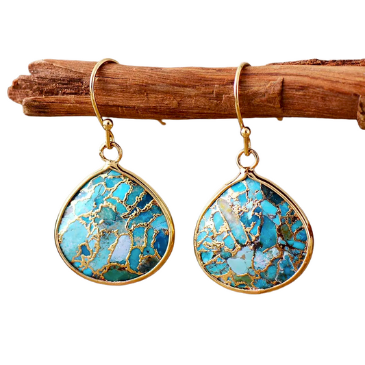 Art Deco Modernism Teardrop Turquoise Dangle Earrings