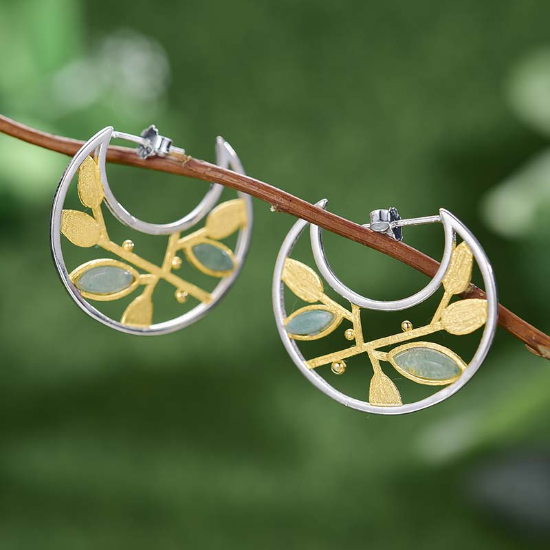 Sterling Silver Air Leaves Hoop Earrings