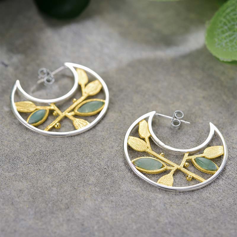 Sterling Silver Air Leaves Hoop Earrings