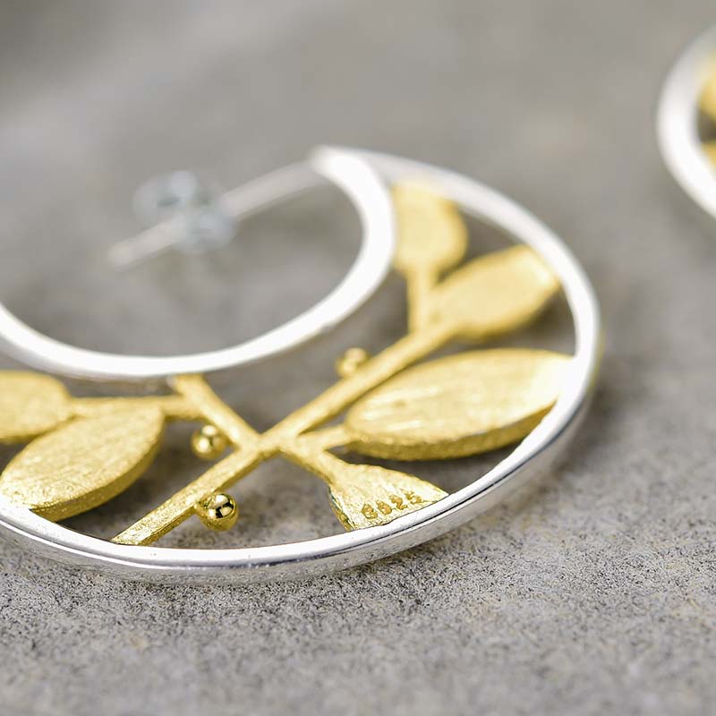 Sterling Silver Air Leaves Hoop Earrings