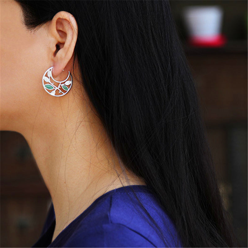 Sterling Silver Air Leaves Hoop Earrings