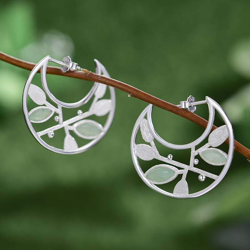 Sterling Silver Air Leaves Hoop Earrings