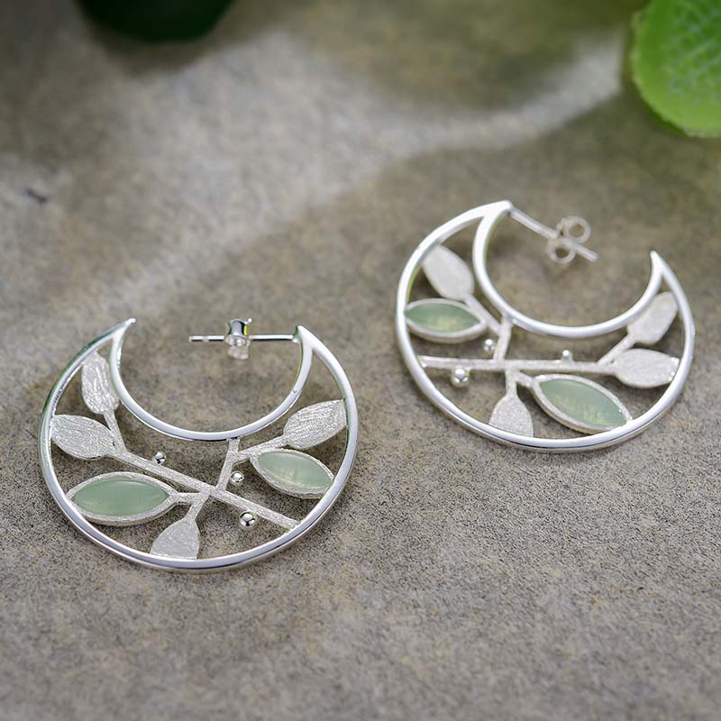 Sterling Silver Air Leaves Hoop Earrings