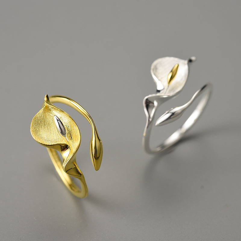 Sterling Silver Calla Lily Flower Adjustable Ring