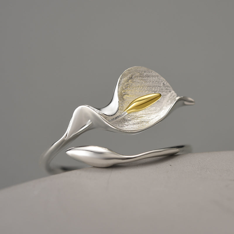 Sterling Silver Calla Lily Flower Adjustable Ring