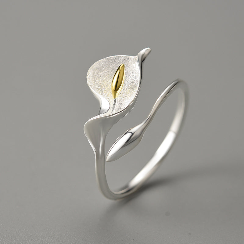 Sterling Silver Calla Lily Flower Adjustable Ring