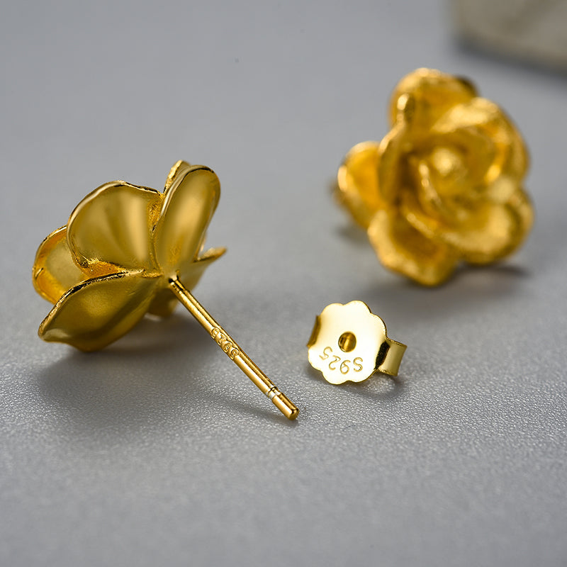Sterling Silver Camellia Flower Stud Earrings