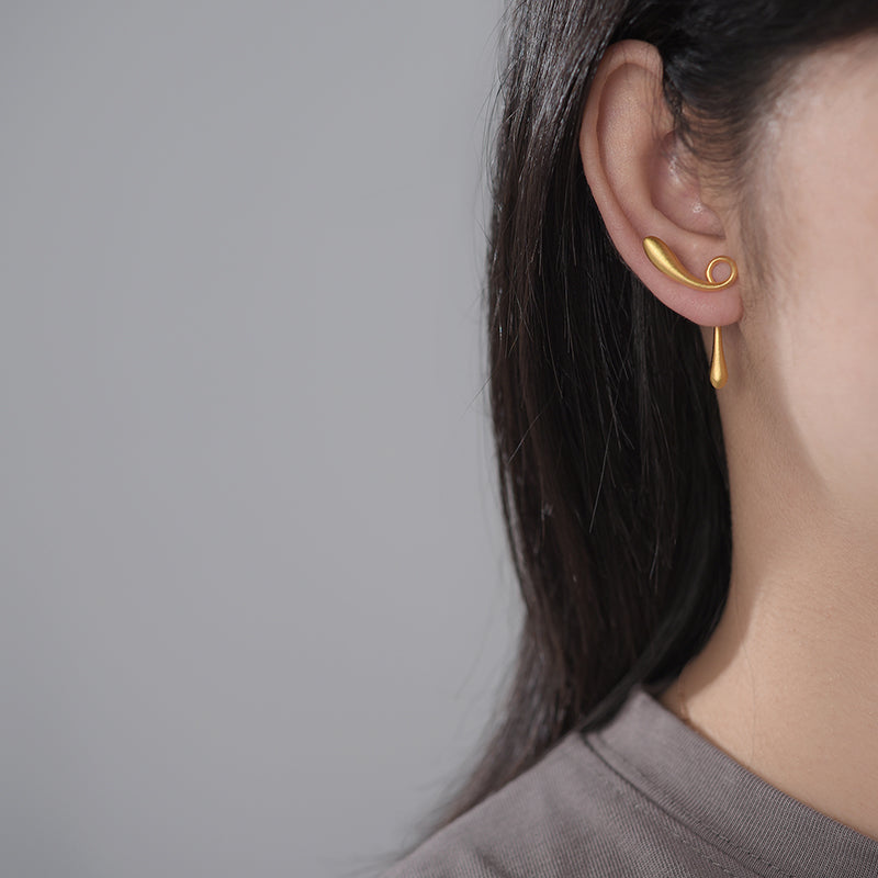 Sterling Silver Abstract Fleeting Years Twist Motionless Drop Stud Earrings