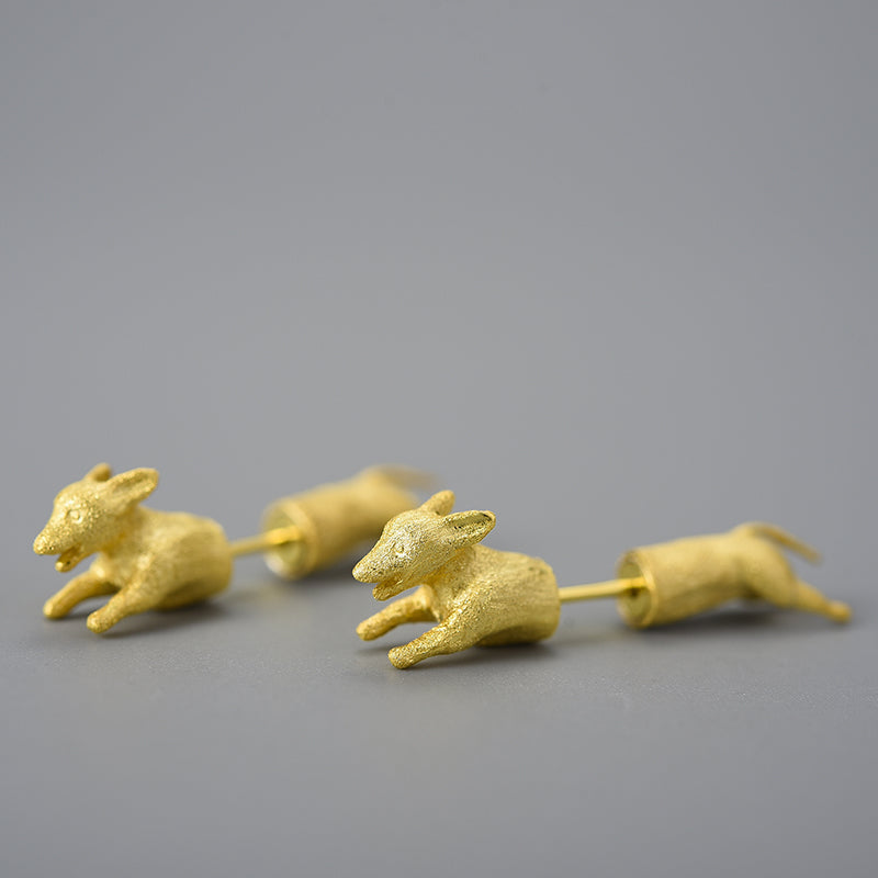 Sterling Silver Unusual Running Dachshund Dog Stud Earrings