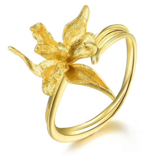 Elegant Iris Flower Leaves Adjustable Ring