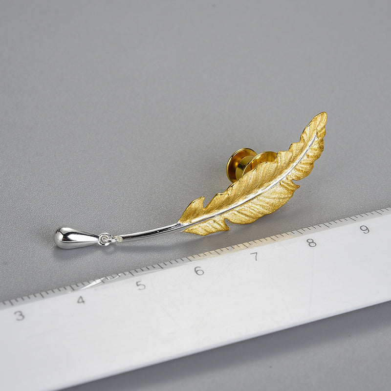 Sterling Silver Long Goose Feather Handmade Brooch