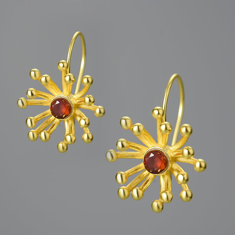 Sterling Silver Red Garnet Fireworks Dangle Earrings