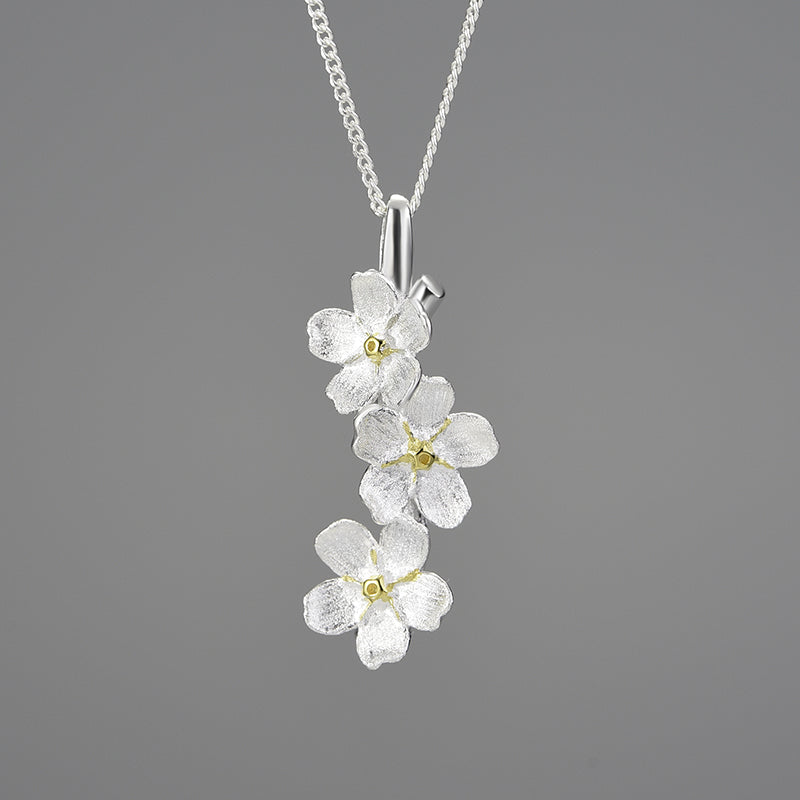 Sterling Silver Forget-me-not Flower Pendant Necklace