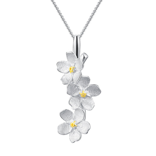 Sterling Silver Forget-me-not Flower Pendant Necklace