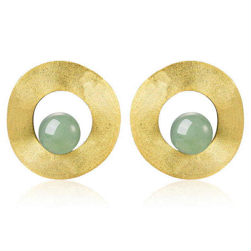 Sterling Silver Aventurine Minimalist Uneven Round Stud Earrings