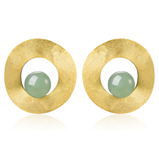 Sterling Silver Aventurine Minimalist Uneven Round Stud Earrings