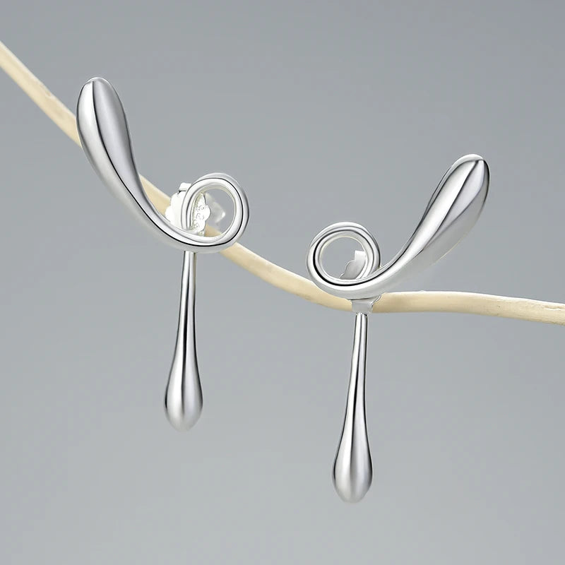 Sterling Silver Abstract Fleeting Years Twist Motionless Drop Stud Earrings