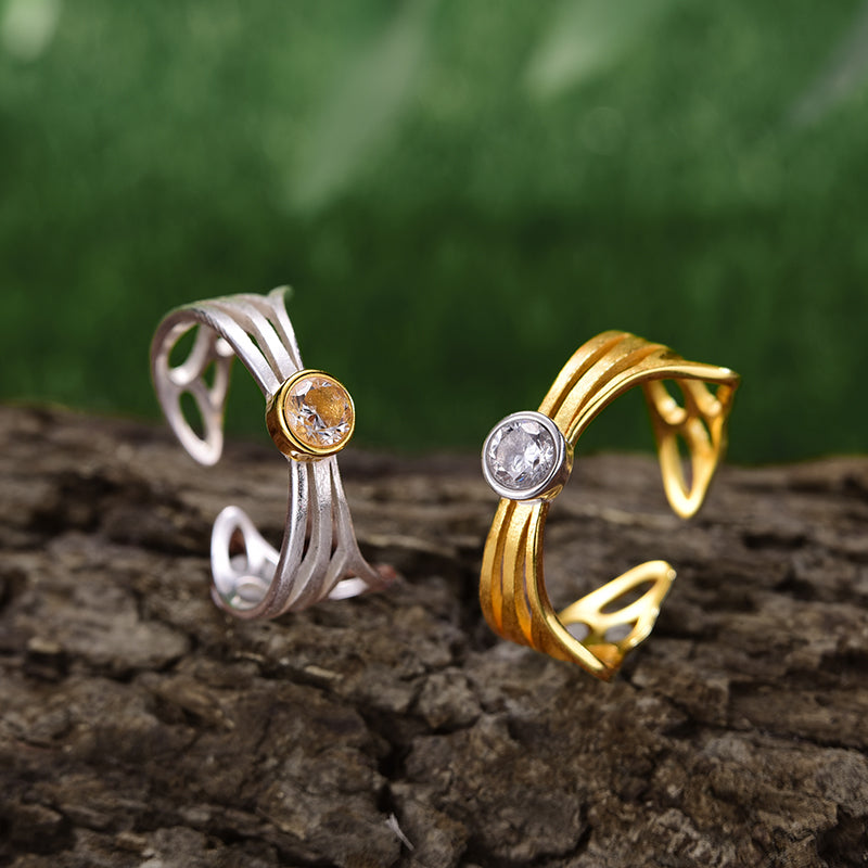 Sterling Silver Hollow Butterfly Wings Adjustable Ring