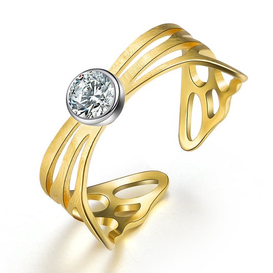 Sterling Silver Hollow Butterfly Wings Adjustable Ring