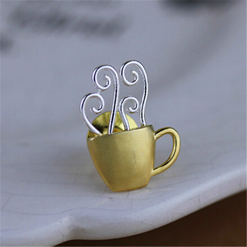 Sterling Silver Hot Coffee Cup Handmade Fine Brooch