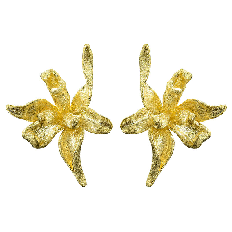 Sterling Silver Iris Flower Stud Earrings