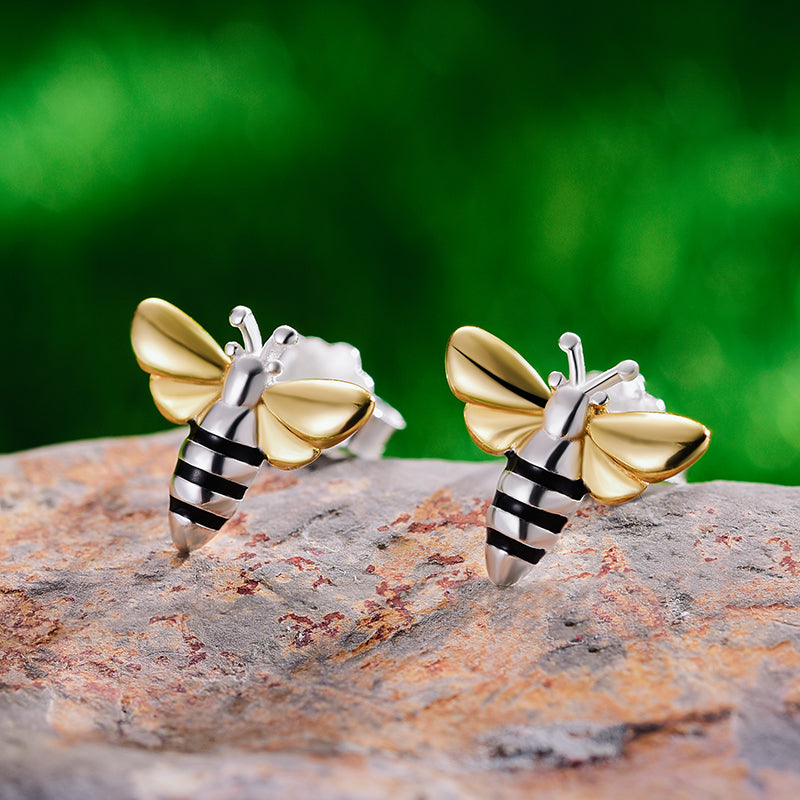 Sterling Silver Small Honey Bee Stud Earrings