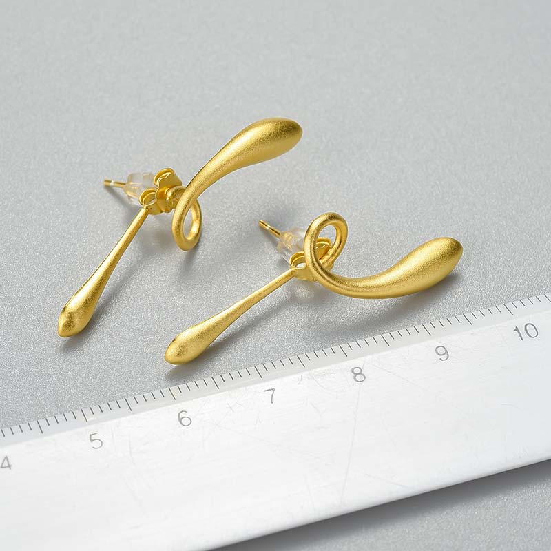 Sterling Silver Abstract Fleeting Years Twist Motionless Drop Stud Earrings