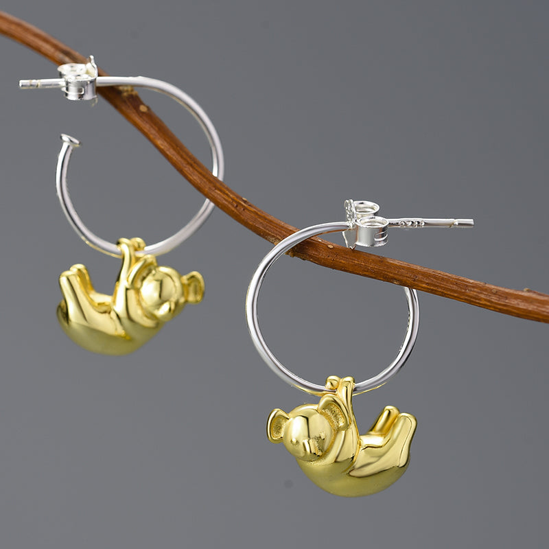 Sterling Silver Koala Round Hoop Earrings