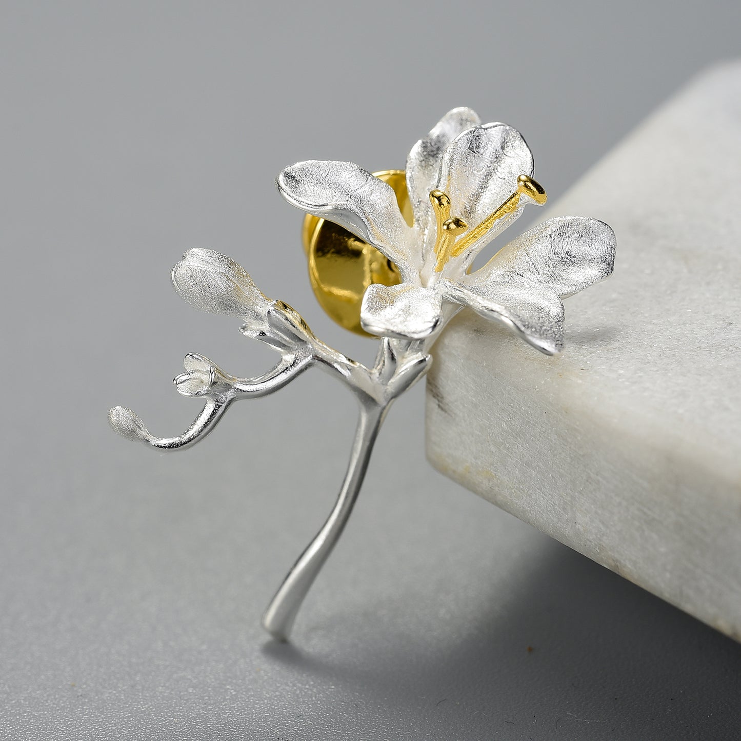 Sterling Silver Freesia Flower Handmade Fine Brooch