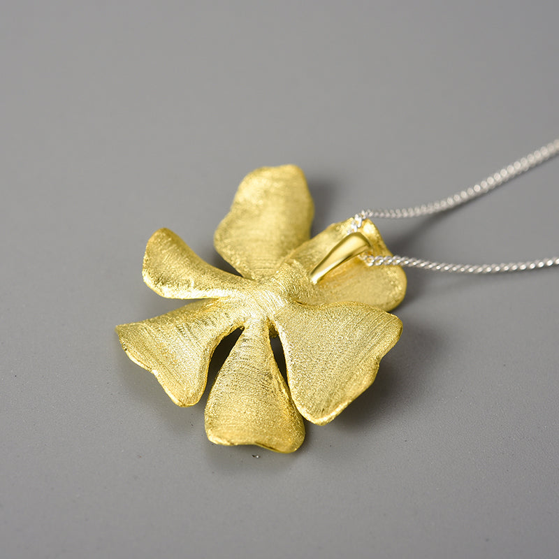 Sterling Silver Large Peony Flower Pendant Necklace