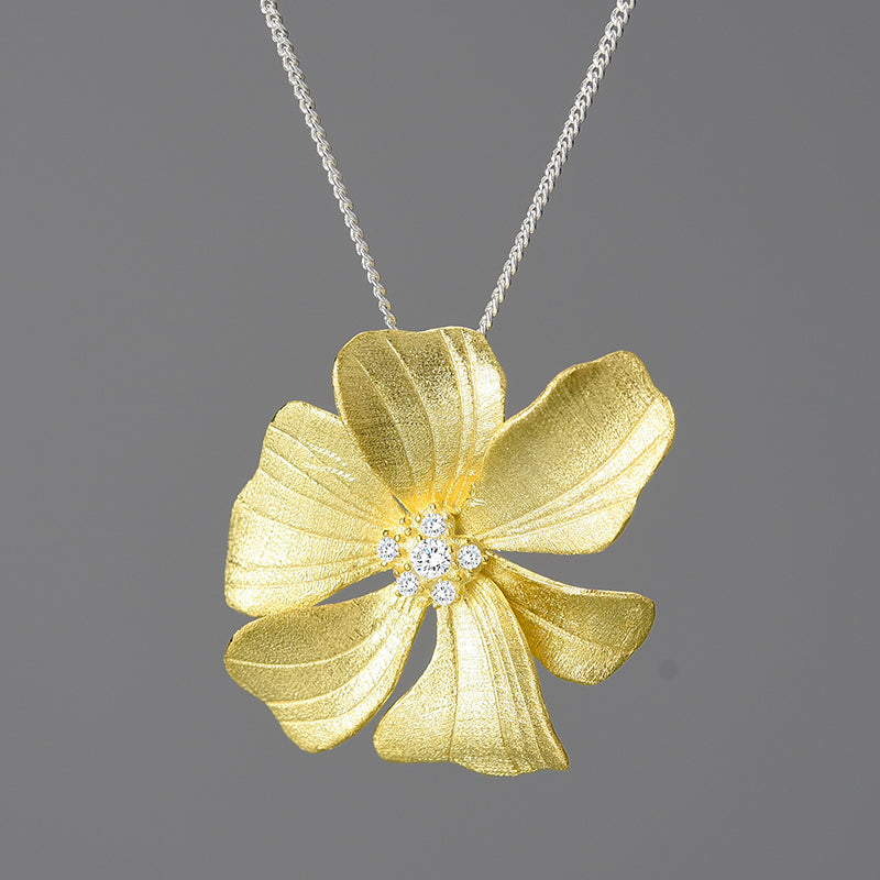 Sterling Silver Large Peony Flower Pendant Necklace