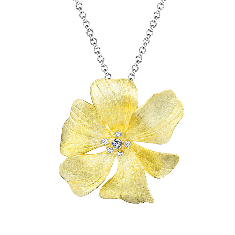 Sterling Silver Large Peony Flower Pendant Necklace