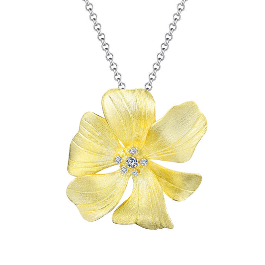 Sterling Silver Large Peony Flower Pendant Necklace