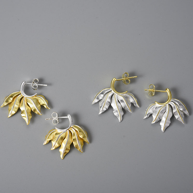 Sterling Silver Leaves Hoop Earrings