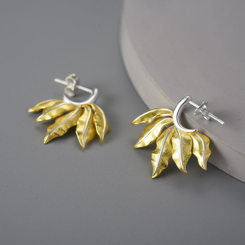 Sterling Silver Leaves Hoop Earrings