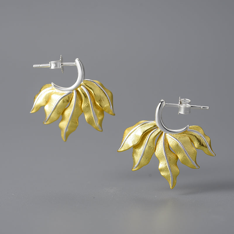 Sterling Silver Leaves Hoop Earrings