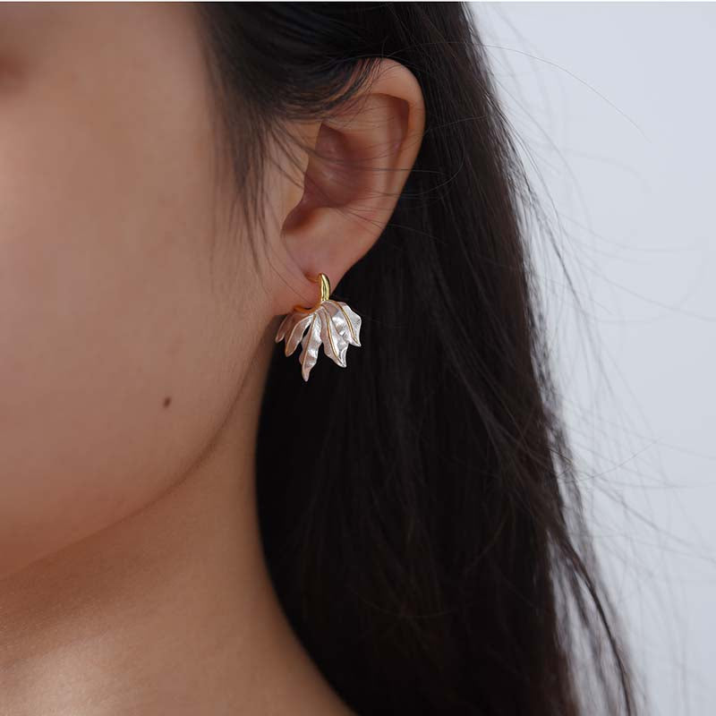 Sterling Silver Leaves Hoop Earrings