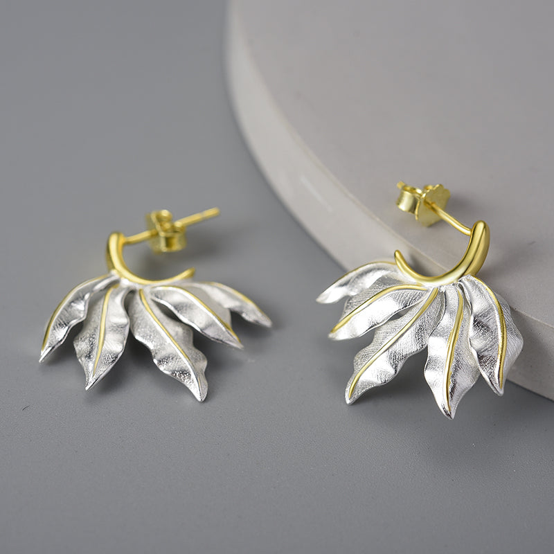 Sterling Silver Leaves Hoop Earrings