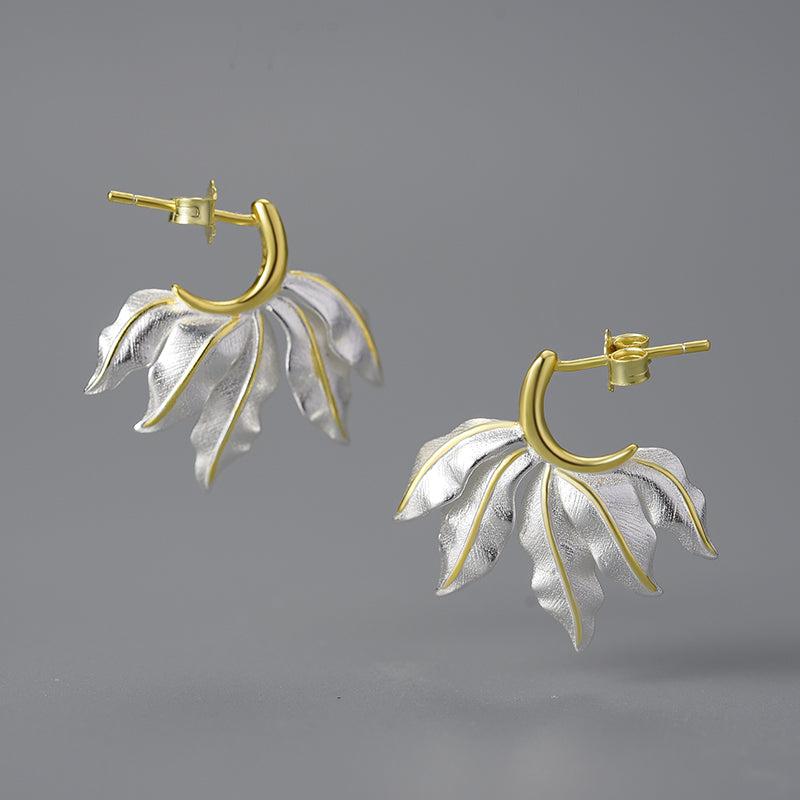 Sterling Silver Leaves Hoop Earrings