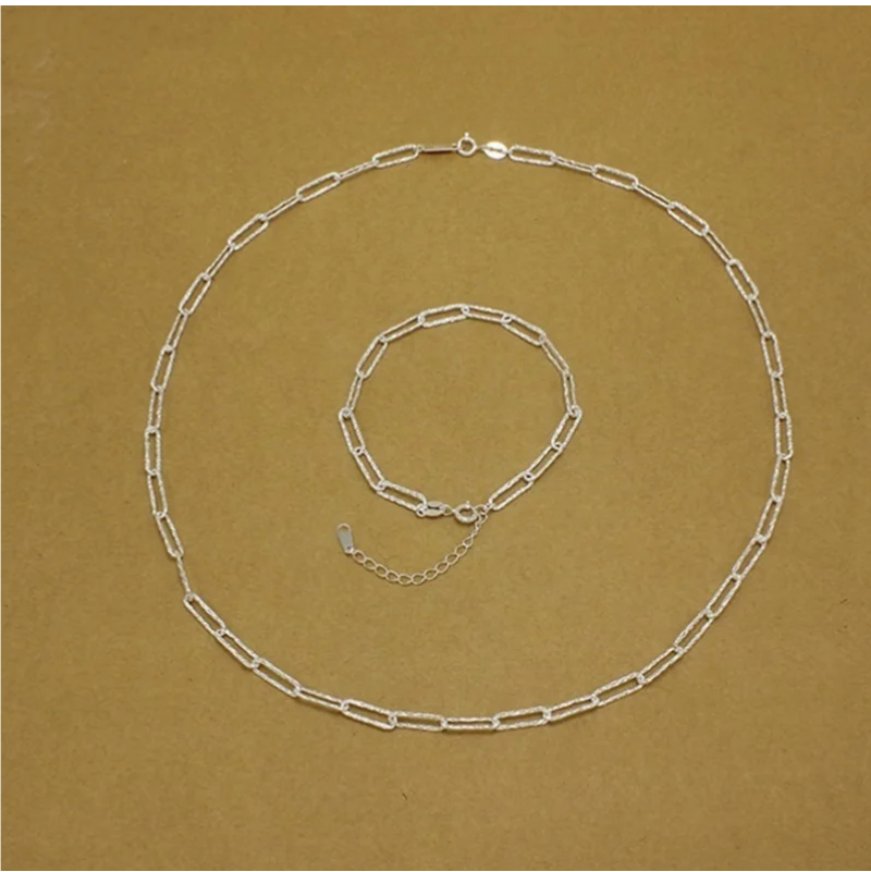 Sterling Silver Shimmering Link Chain Choker Necklace & Bracelet Jewellery Set
