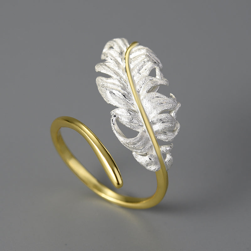 Sterling Silver Long Goose Feather Ring