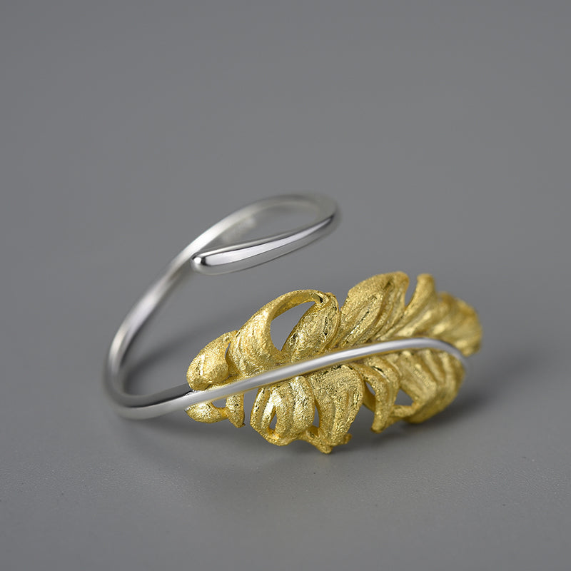 Sterling Silver Long Goose Feather Ring