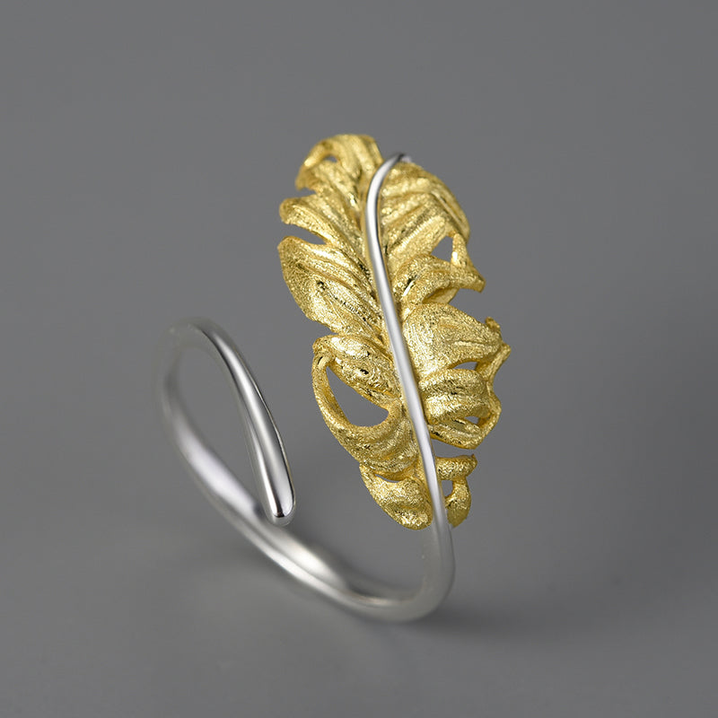 Sterling Silver Long Goose Feather Ring
