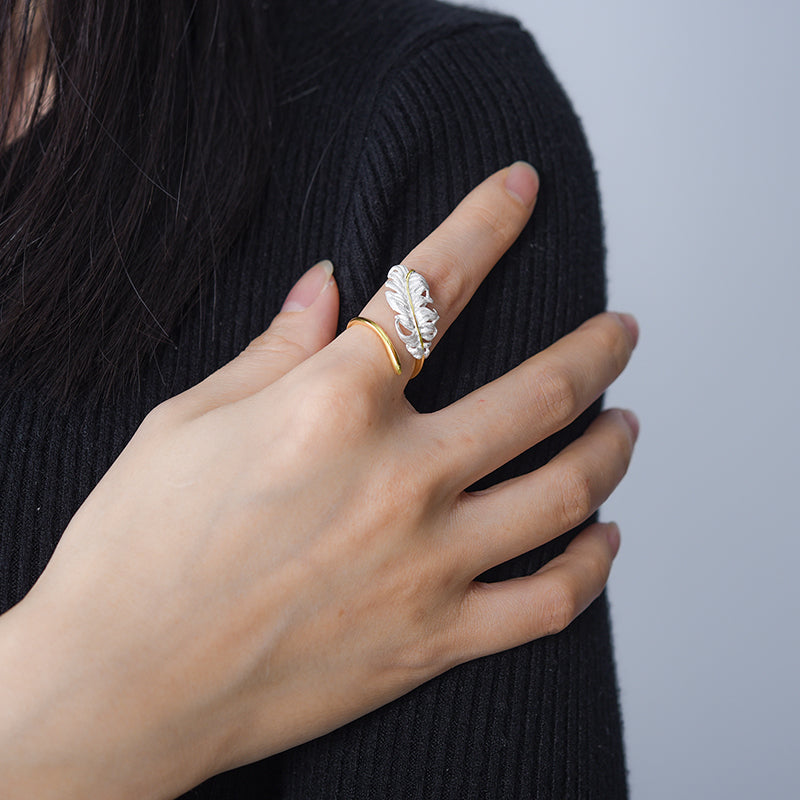 Sterling Silver Long Goose Feather Ring