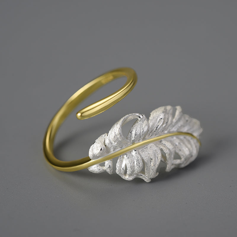 Sterling Silver Long Goose Feather Ring