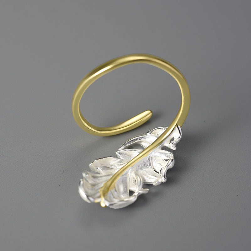 Sterling Silver Long Goose Feather Ring