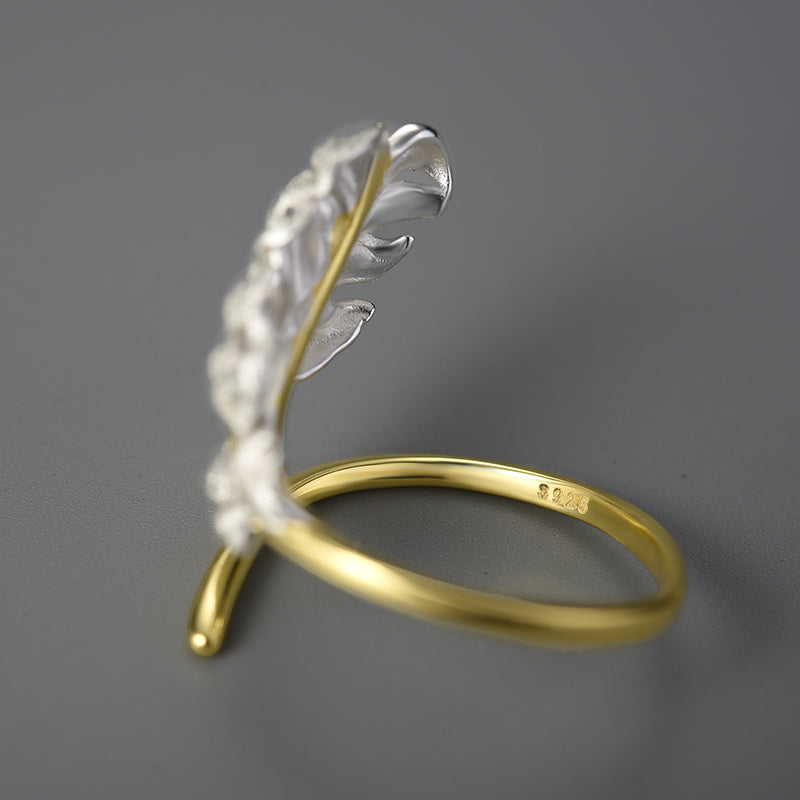 Sterling Silver Long Goose Feather Ring