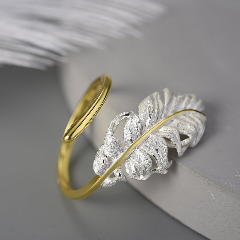 Sterling Silver Long Goose Feather Ring