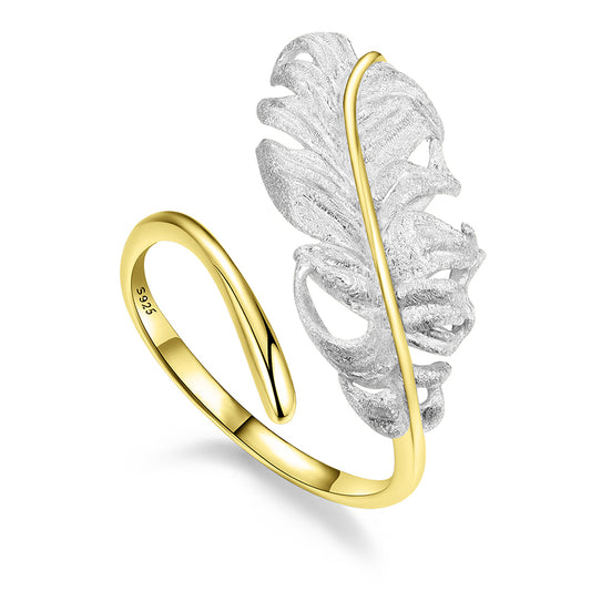 Sterling Silver Long Goose Feather Ring