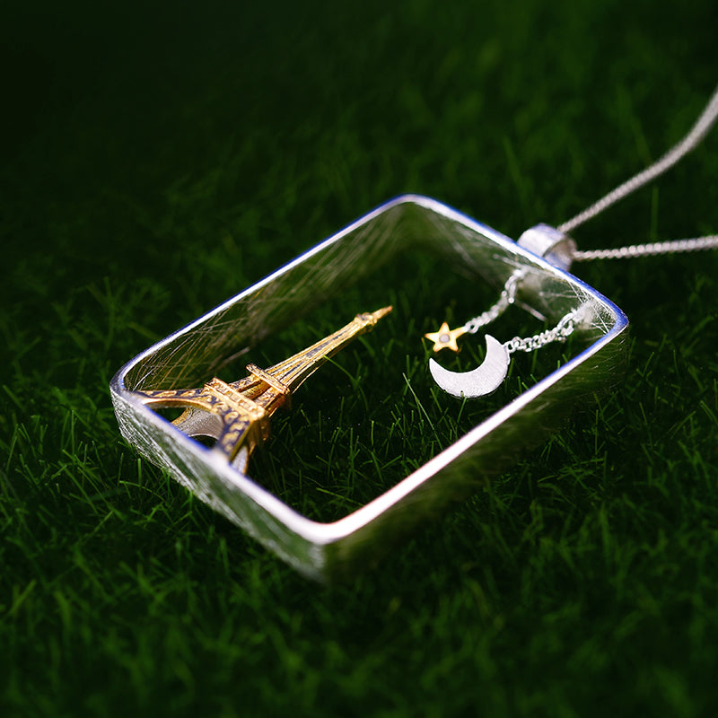 Sterling Silver Moonlight Eiffel Tower Pendant (Chain not included)